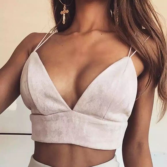 Suede double spaghetti strap crop top - Picture 3 of 8